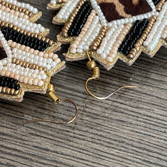 Aztec Shape, Seed Bead, Animal Pattern Fur, Fabric Earrings - Picture 12 of 13